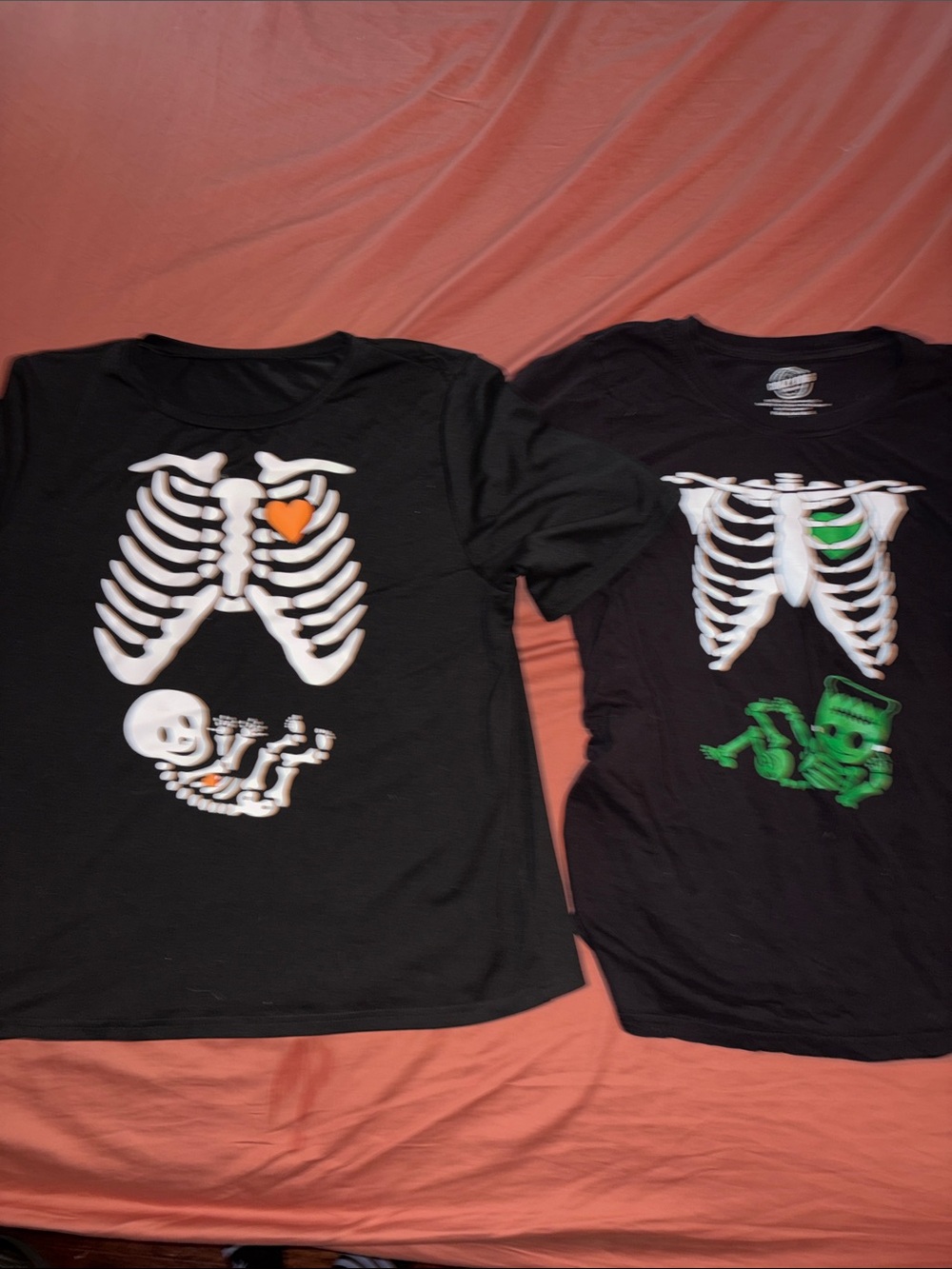 Set of 2 Halloween T-Shirts Black Maternity Skeleton Tees xl juniors